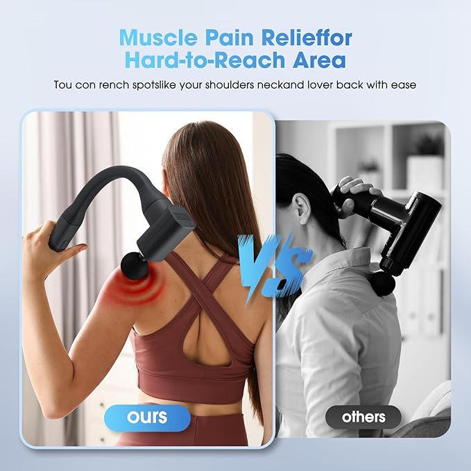 Massage Gun with Upgraded Extension Handle Back and Neck Massage for Pain Relief 12MM Portable Muscle Pain Relief for Back Neck Waist 4 Massage Heads &amp 5 Speed Levels