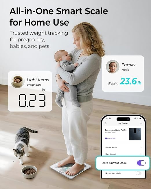 Ovutek Smart Body Fat Scale High Accurate Digital Bathroom Scale with 13 Body Composition Metrics Including BMI Muscle Mass Most Accurate to 0.05lb with Fitness App White