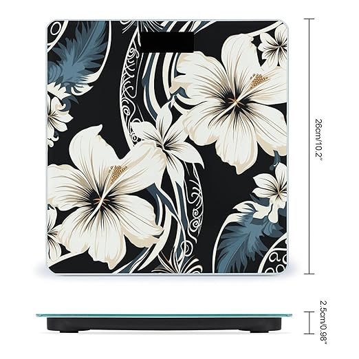 Digital Bathroom Scale for Body Weight Scale with Bright LCD Display High Accuracy Step-On Technology Auto On/Off Black and White Hawaiian Flowers Digital Scales 400 Lbs /180kg