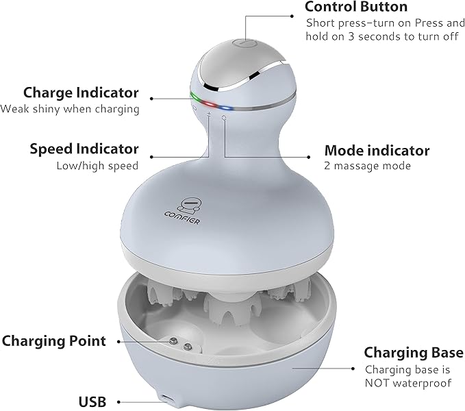 COMFIER Electric Scalp Massager Hair GrowthHandheld Head Massager for Headaches84 Massage NodesHair MassagerDeep Kneading and Stress ReliefHead ScratcherIdeal Gifts for MomDadWomenMen
