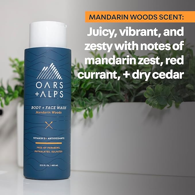 Oars + Alps Body Wash for Men Mens Body Wash &amp Face Cleanser with Vitamin E &amp Antioxidants Moisturizing Paraben &amp Sulfate Free Cleanser Mandarin Woods 3pk