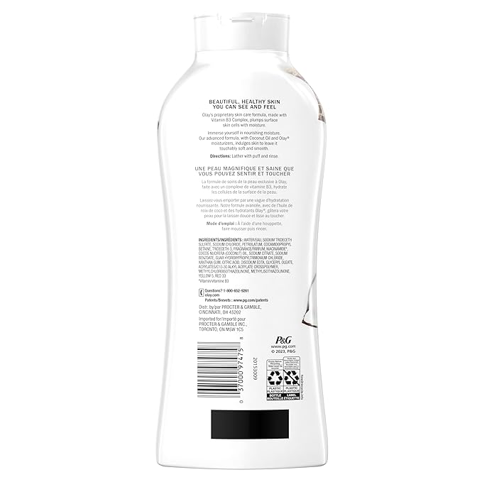 Olay Body Wash for Women Ultra Moisture 24hr Moisturizing Hydrating &amp Refreshing B3 Vitamin Complex Free of Parabens &amp Phthalates For All Skin Types Coconut Oil Scent 22 fl oz (Pack of