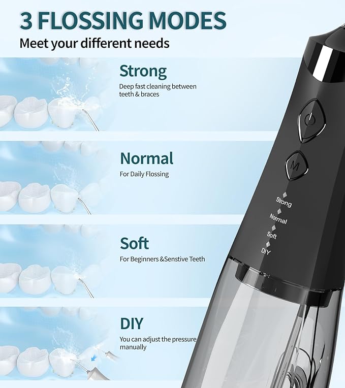 Water Dental Flosser Cordless for Teeth 350ML Water Dental Flosser Teeth Pick 4 Modes Portable Oral Irrigator with 4 Jet Tips Rechargeable Flossers Oral Irrigator IPX7 Waterproof for Home Travel
