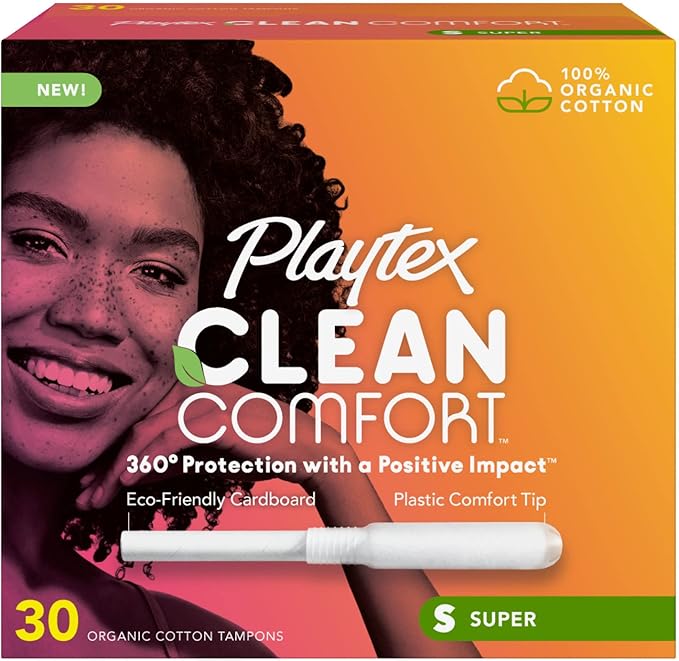 Playtex Clean Comfort Organic Cotton Tampons Super Absorbency Fragrance-Free Organic Cotton - 30ct