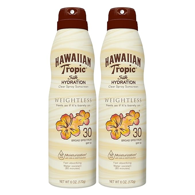 Hawaiian Tropic Weightless Hydration Clear Spray Sunscreen SPF 30 &amp Everyday Active Spray Sunscreen SPF 50 6oz | Hawaiian Tropic Sunscreen SPF 50 Sunblock Oxybenzone No Sunscreen