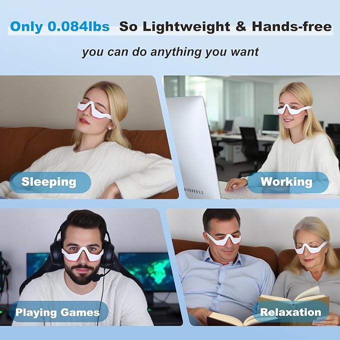 3D Wrap-Around Under-Eye Red Light Therapy Glasses Adjustable Microcurrent Eye Massager for Dark Circles Puffiness &amp Wrinkles Rechargeable Under Eyes Treatment for Women Eye Bags