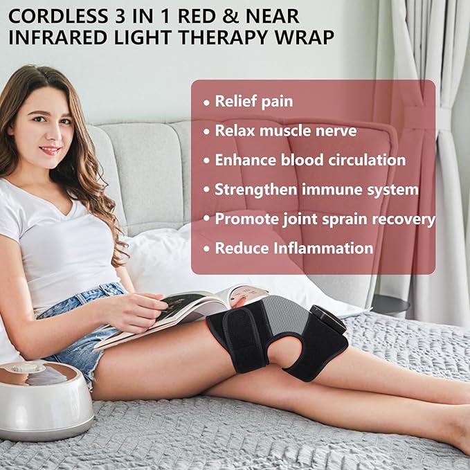 Cordless Red Light Therapy for Knee Pain Relief 4000mAh Battery Portable Wireless Near Infrared Light Therapy Devices Wearable Wrap for Arm Elbow Muscle Relax Treatment Pad