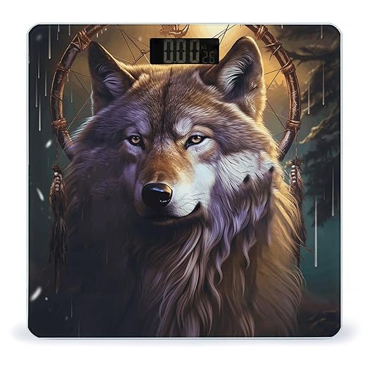 Wolves and Dream Catchers Bathroom Scale Rounded Smart Scale for Body Weight Automatic Power On/Off Weight Scales Accurate Bathroom Digital Scales for Pet Home Bedroom Kitchen