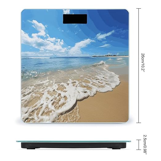 Sea and Beach Scale for Body Weight Anti-Slip Digital Bathroom Scale Sturdy Toughened Glass Weighing Scales High Precision Safe Rounded Corners Smart Scales