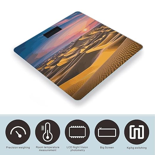 Desert Landscape Scale for Body Weight Highly Accurate Digital Bathroom Body Scale Digital Bathroom Scales for People Anti-Slip Large LCD Display Smart Scales