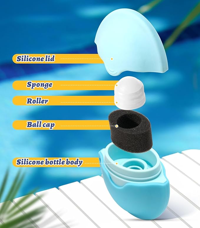 Sunscreen Applicator - Refillable Roll on Sponge Sunscreen Suncream &amp Lotion ApplicatorProof Sun Lotion Brush - 1.85 Oz Travel Size - Summer Beach Essentials -Baby &amp Toddler Friendly