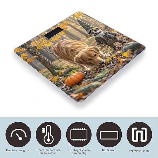 Pumpkins and Maple Leaves Bathroom Scale for Body Weight Bathroom Weighing Scales with Back Lit LED Display Sturdy Tempered Glass Body Weight Bathroom Scale 400lb Weighing