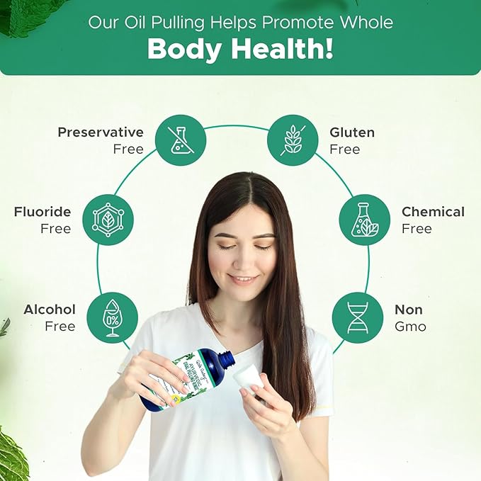 Pack of 3 Ayurvedic Organic Oil Pulling for Teeth and Gums | Refreshing Mint Flavored Oral Rinse Mouthwash | Essential Oils for Bad Breath | Teeth Whitening Pulling Oil &amp Gum Care Mouthwash-8 FL O