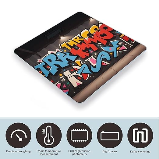 Graffiti Hip Hop Scale for Body Weight Digital Bathroom Scale Toughened Glass High Precision Scales for Body Weight with Large LCD Backlight Display Weight Scales