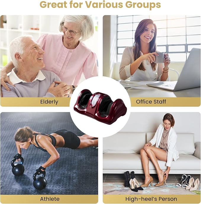 WELLHUT Foot Massager Machine Shiatsu Foot and Calf Massager for Ankle Calf Leg Arm Shiatsu Kneading Rolling Feet Massager Machine Gifts for Men and Women Burgundy