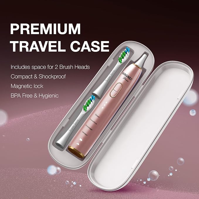 Wagner Stern IntelliBrush Series Whitening Electric Toothbrush with Pressure Sensor. Offers 4 Brushing Modes 3 intensities 8 Soft Brush Heads and a Luxury Travel case.