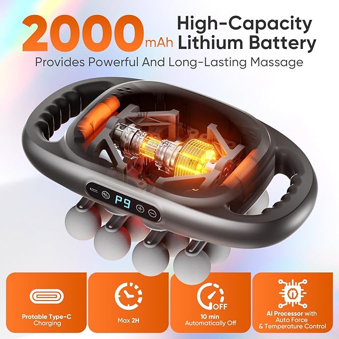 16 Head Massage Gun Deep Tissue Quiet Back Massager for Pain Relief Deep Tissue with 9 Modes and 9 Intensities for Back Shoulders Arm Legs Foot Body