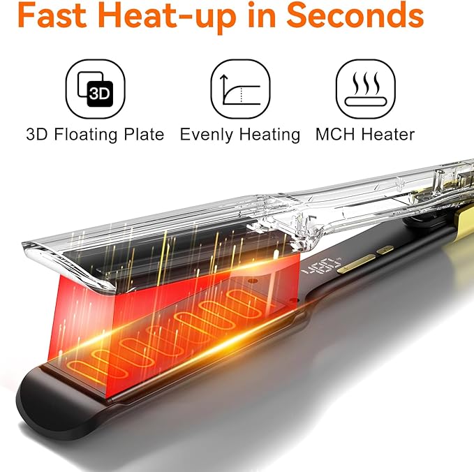 UKLISS MCH Heating Hair Straightener 2 in 1  1.75 Inch Wide Plates 170℉ to 480℉ Wide Temperature Range 30-Second Fast Heat Up Reduces Heat Damage (Black)