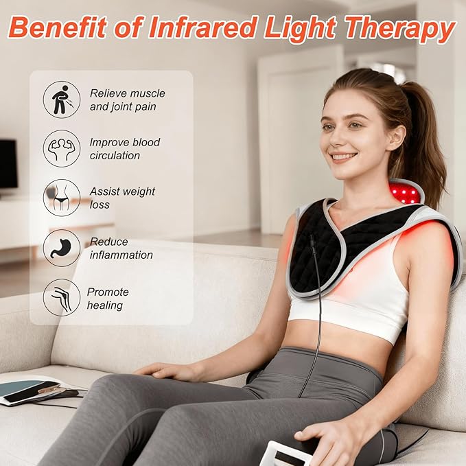 Red Light Therapy for Neck and Shoulders 3-in-1 LED Bead 660nm&amp850nm Infrared Light Therapy Belt for Neck Waist Back with Timer Remote Control Wearable Suitable for Home and Office Use