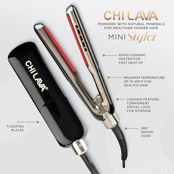 CHI Lava MiniStyler &amp CHI 44 Iron Guard (2 Oz) Gift Duo Ceramic Hair Straightener for Long-Lasting Shine Perfect for Daily Use &amp Travel 1.5” Iron
