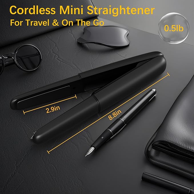 Cordless Hair Straightener Curler 2 in 1 Ceramic Flat Iron Mini Portable Fast Heating 30s 4500mAh Battery 4 Temp Adjustments LCD Display USB Rechargeable for Women Men with Pouch (Black White)