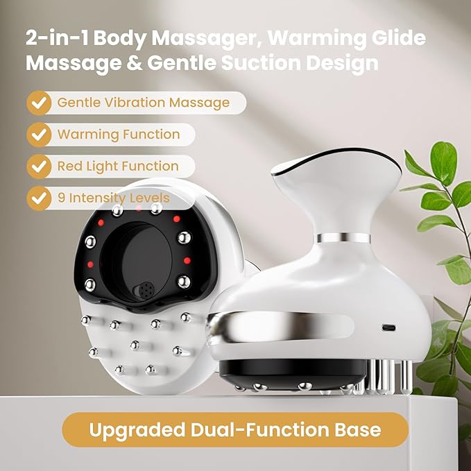 Electric 2-in-1 Body Massager for Relaxation Smooth Edge Glide Massage &amp Comfort Suction with Heat for Legs Arms &amp Abdomen Home Wellness Tool White