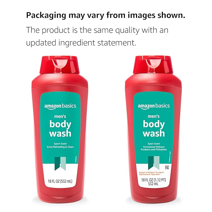 Amazon Basics Men's Body Wash Sport Scent Paraben and Phthalate Free Refreshing Clean 18 Fluid Ounce 6-Pack