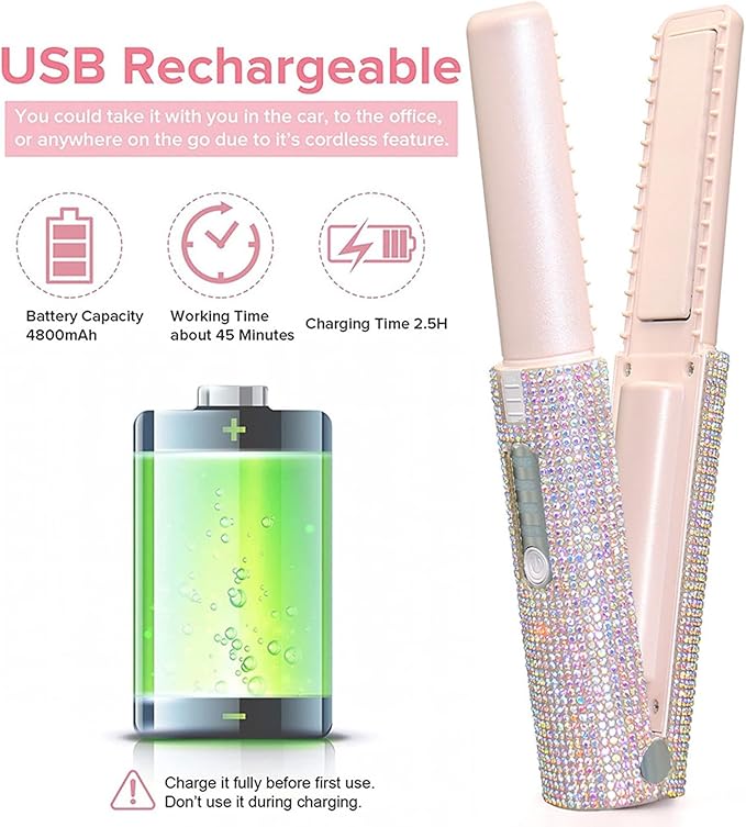 Travel Flat Iron 2 in 1 Hair Curler and Straightener Rechargeable Hair Straightener Portable Straightening Iron Flat