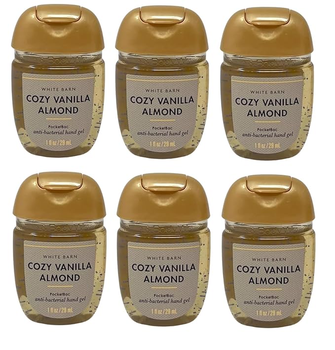 Bath and Body Works Classic Scents Pocketbac Gel Sanitizers - Pack of 6-1 oz each (Cozy Vanilla Almond)