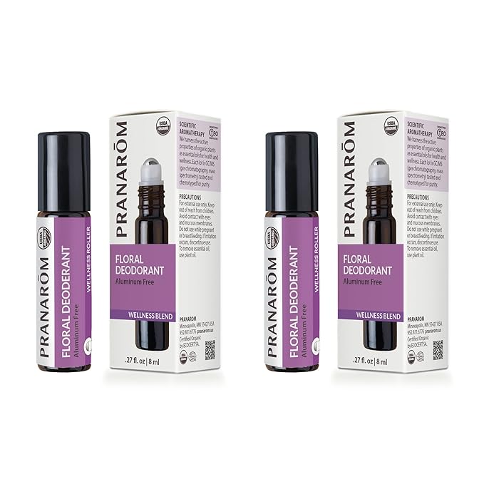 Pranarom - 2 Pack - Floral Deodorant Roller 8ml EACH- Organic Neutralizing Odor All Natural Solution