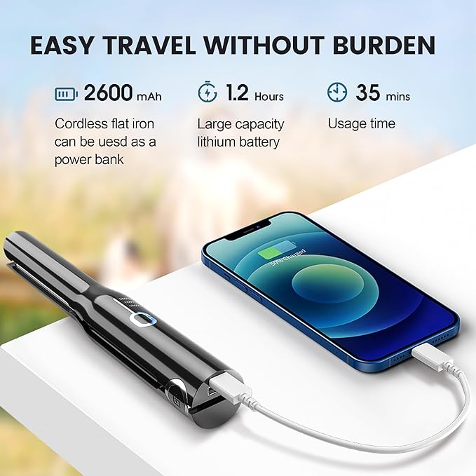 Cordless Portable Wireless Mini Travel Rechargeable Flat Iron with 3 Adjustable Temperatures