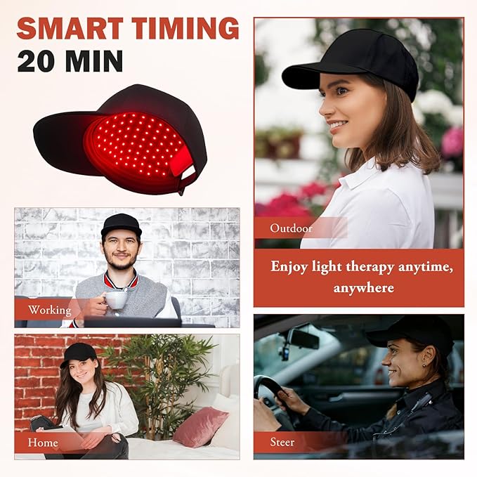 LLLT Laser Hair Growth Cap for Thinning Hair 650nm Red Light Therapy Hair Regrowth Treatment Full Scalp Coverage Hands-Free &amp Rechargeable Hair Loss Solution for Men &amp Women Black