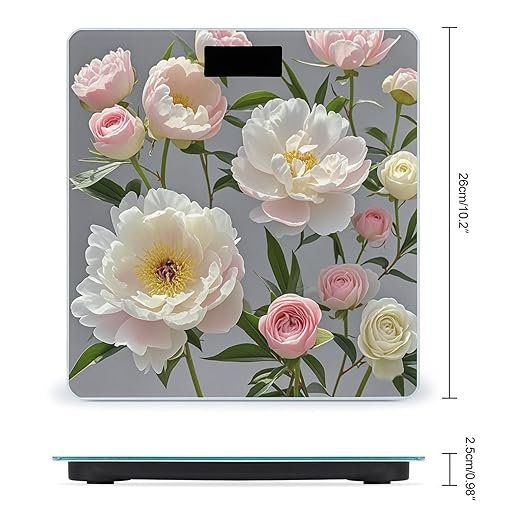 Peony Flowers Rose Bathroom Scale for Body Weight with High Precision Large LCD Backlight Display Digital Weighing Scale with BMI Capacity Up to 180kg