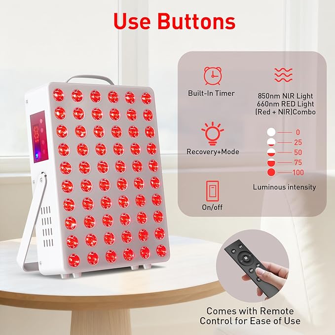 Red Light Therapy for Face Body Infrared Light Therapy for Body 150W with 60 Dual Chip LEDs with 660nm &amp 850nm Near Infrared LED Red Light Therapy Panel at Home 3 Modes Adjustable Brightness and T