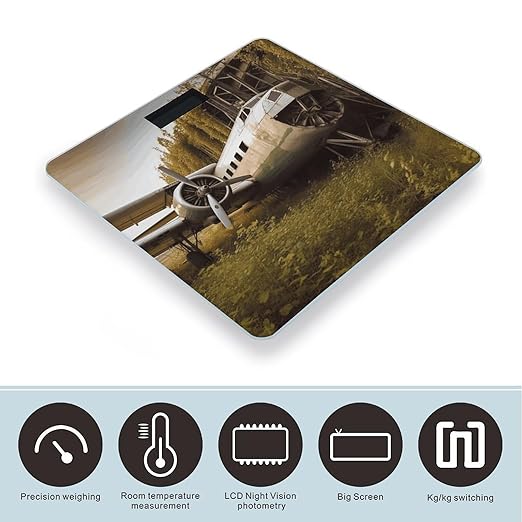 Abandoned Plane Digital Bathroom Scale for Body Weight Weighing Scale with Backlit LCD Display High Precision Measurements &amp Measures Weight Up to 180kg