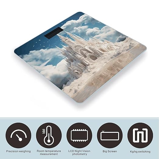 Building A Sandcastle Scale for Body Weight Anti-Slip Tempered Glass Digital Bathroom Scales Clear LCD Display Weighing Scale Safe Rounded Corners Smart Scales
