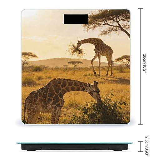 African Giraffes Weight ScaleClear LED Display Bathroom Digital Weighing ScaleTempered Glass Digital Bathroom Scale for Body Weight Capacity Up to 400 Lbs