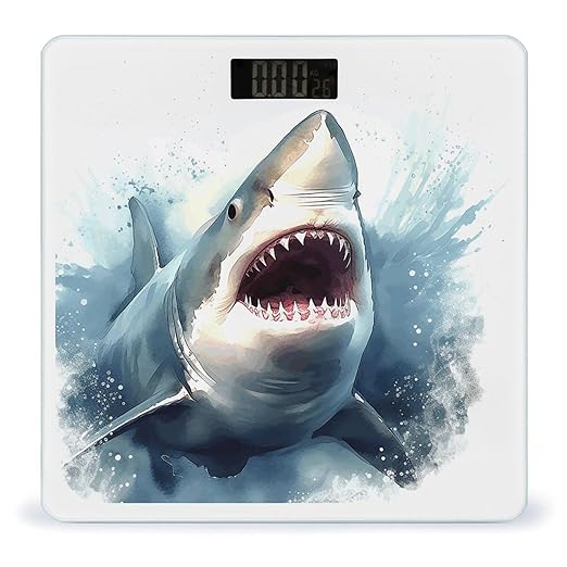 Shark in The Sea Bathroom Scale Large LCD Backlight Display Digital Scale Rounded Corners Body Scales Automatic Power On/Off Bathroom Scales for Home Bedrooms