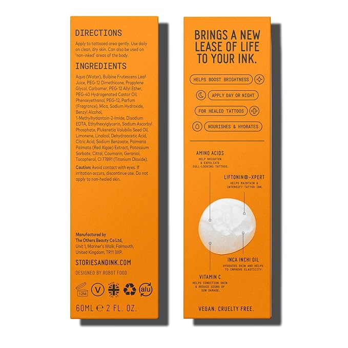 Stories &amp Ink Tattoo Care | VIBRANCY SERUM for Healed Tattoos | Brightening Treatment to Enhance Ink Color &amp Restore Faded Tattoo Pigment Lightweight Hydrating Aftercare 60 mL / 2 Fl Oz