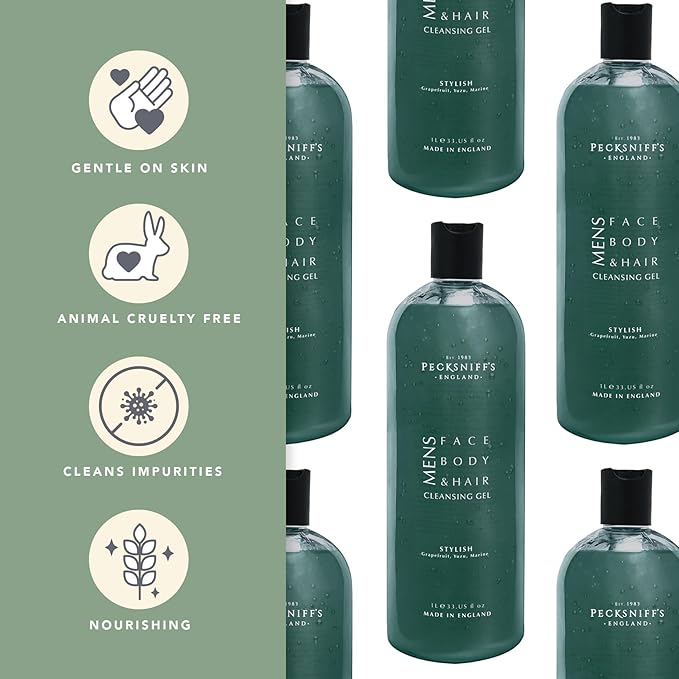 Pecksniff's Stylish 3-In-1 Cleansing Gel | 1L/1000 ml/33.81 Fl Oz