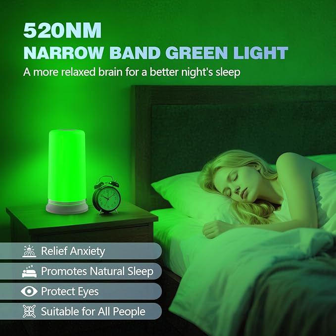 Green Light Migraine Lamp for Headaches Insomnia Anxiety Relief 520nm Narrow Band Green Migraine Light Sleep Aid Lamp to Support Deep Relaxation Dimmable Sleep Device