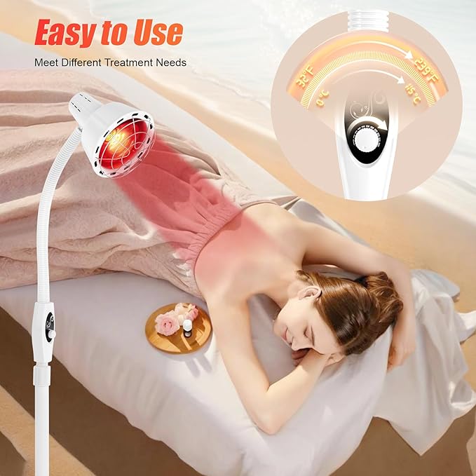 Infrared Light 275W Infrared Therapy Lamp with Stand Adjustable Red Light Standing Heat Lamp for Body or Pain and Muscle Aches Therapy