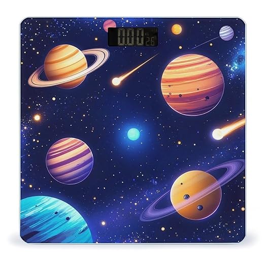 Women's Fashion Automatic Switch Digital Bathroom Weighing Scale Smart Scale Cosmic Universe Stars Planets Blue Galaxy Art