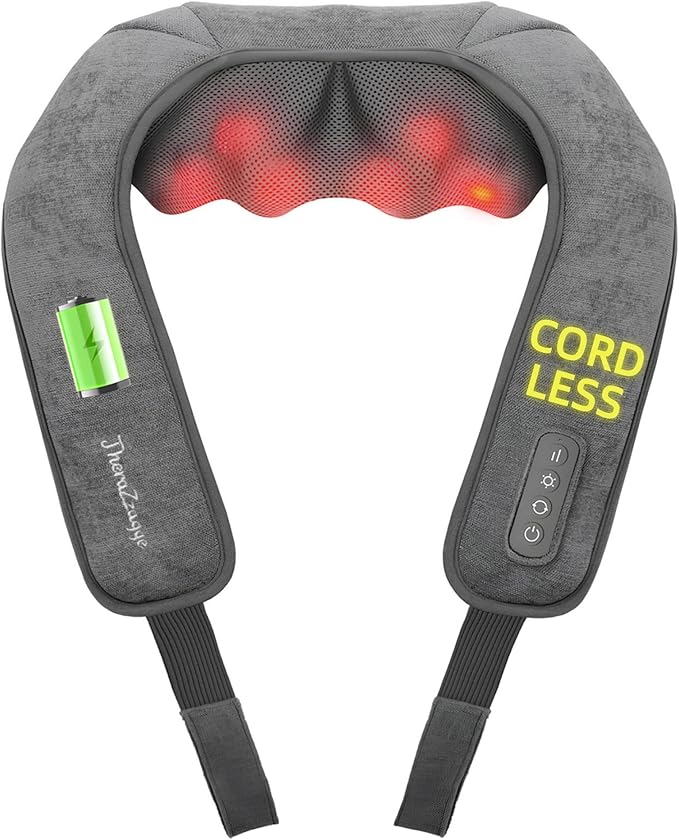 Cordless Neck Massager for Pain Relief Deep Tissue Kneading Shiatsu Neck and Shoulder Massager with HeatCordless Massager for Back and Shoulder Pain Gifts for Women Men Home Office Christmas