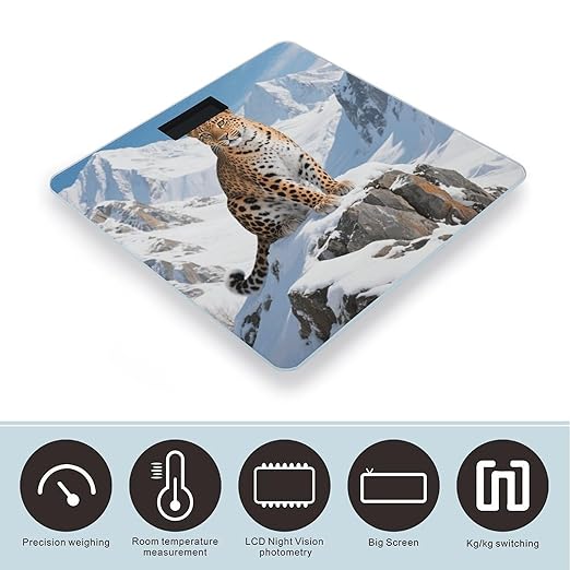 Snow Leopard Weight Scale Large Digital Bathroom Scales with Bright LED Display Non Slip Digital Scale and Step On Fashion Weighing Machine for Body