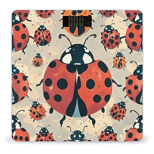 Ladybugs Pattern Infinite Speckled Scale for Body Weight Digital Bathroom Scale Toughened Glass High Precision Scales for Body Weight with Large LCD Backlight Display Weight Scales