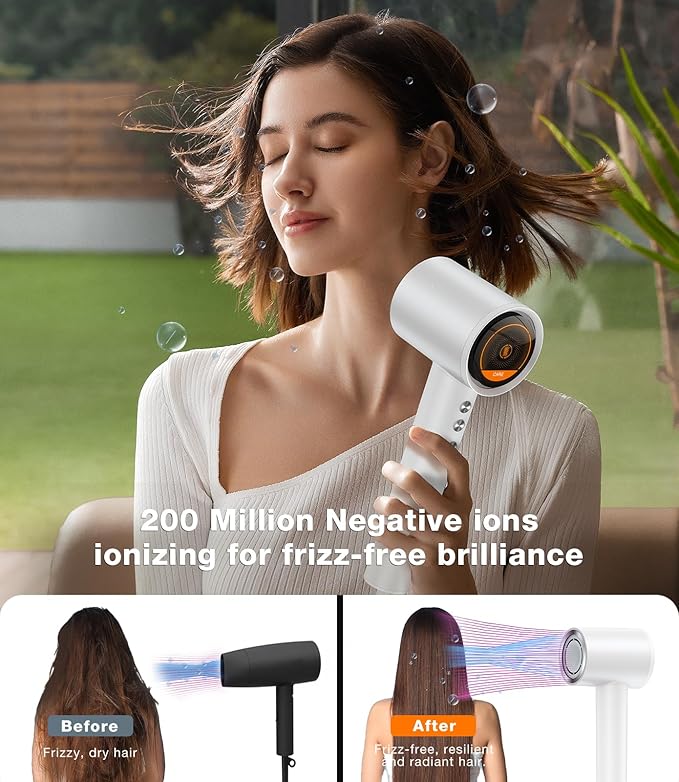 TORRAS Stream High Speed Hair Dryer Arctic White 1600W Hair Care Mode 200 Millions Ionic Technology 3 Speeds &amp 3 Heat Levels with Concentrator &amp Diffuser