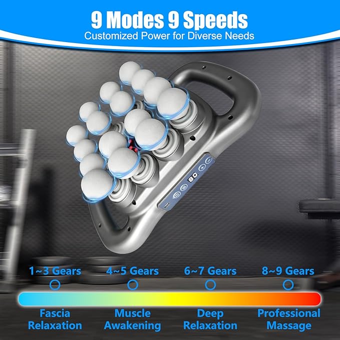 Massage Gun Deep Tissue – 16 Heads 9 Speeds &amp 9 Modes High Power Percussion Massager Gun for Full Body Relief Muscle Fascia Massage Gun