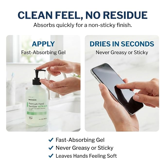 McKesson Hand Sanitizer with Aloe 18 oz Pump Bottle [Pack of 12] – Bulk 70% Ethyl Alcohol Spring Water Scent No-Rinse Gel with Vitamin E and Moisturizers Medical-Grade Sanitizer