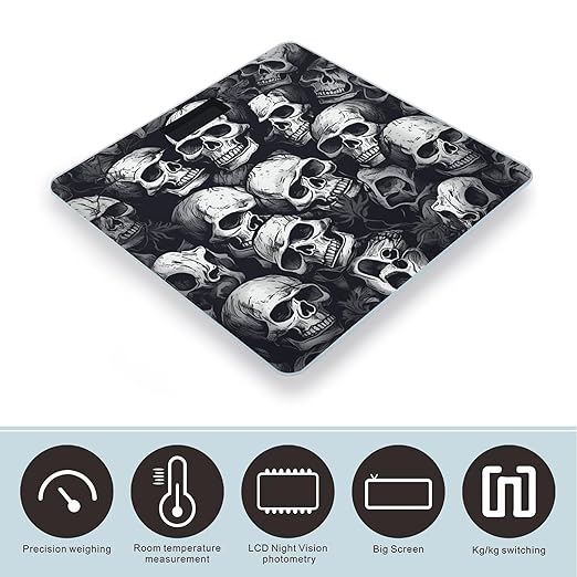 Skulls Pattern Bathroom Scale for Body Weight LCD Display Digital Bathroom Scale Tempered Glass Bathroom Weight Scales Fashion Smart Scales for Home Bedroom 400 Lb